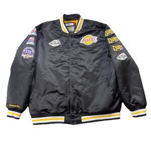 Mitchell & Ness Lakers NBA Finals Champions Patch Jacket Black Snap Satin Mens